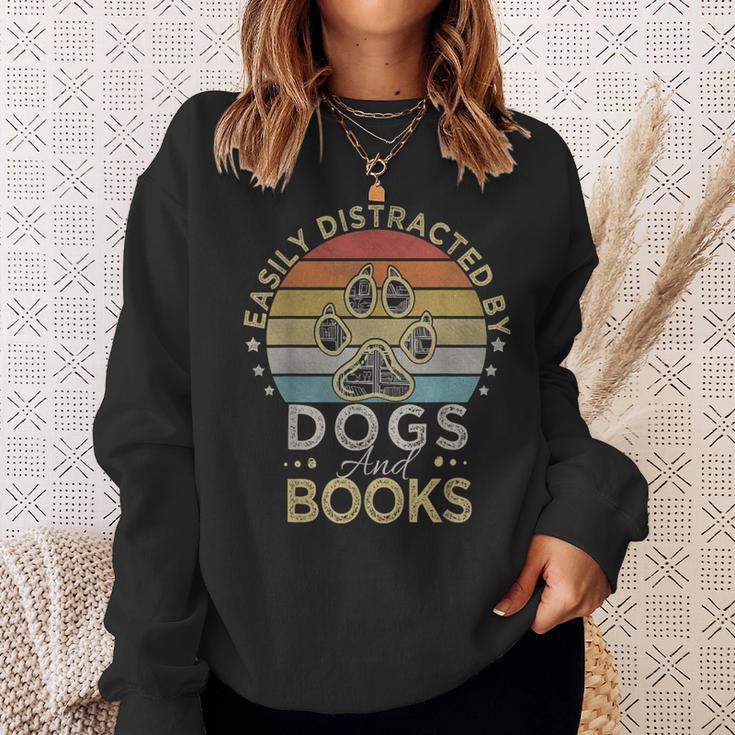 Easily Distracted By Dogs And Books Retro Vintage Dogs Lover Sweatshirt Gifts for Her Easily Distracted By Dogs And Books Retro Vintage Dogs Lover Sweatshirt Gifts for Her