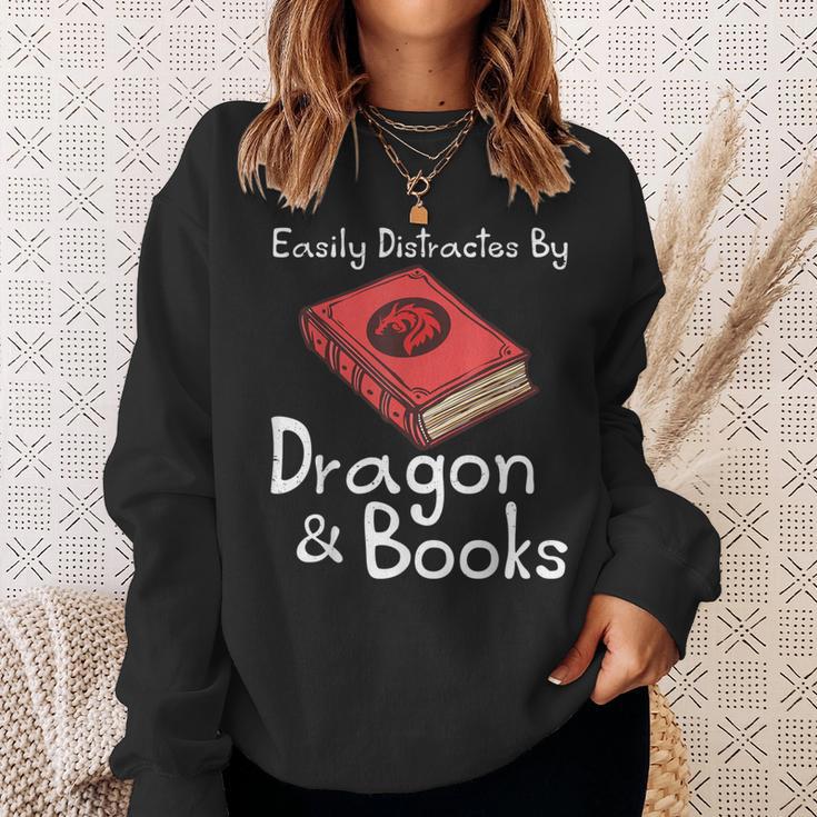 Easily Distracted By Dragon & Book Nerds Dragon Lover Girls Sweatshirt Gifts for Her