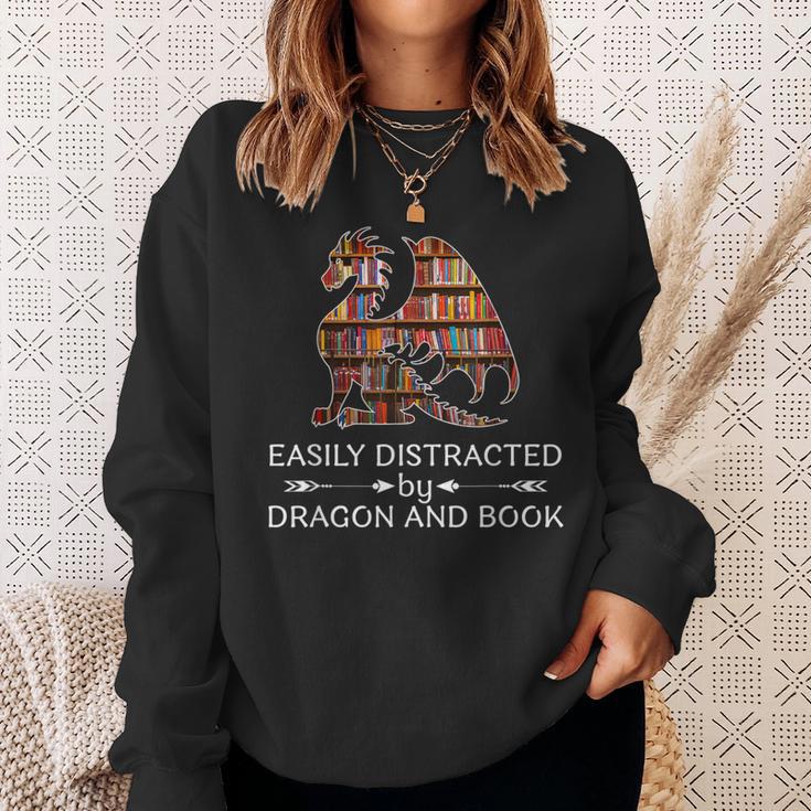 Easily Distracted By Dragon And Book Apparel Sweatshirt Gifts for Her