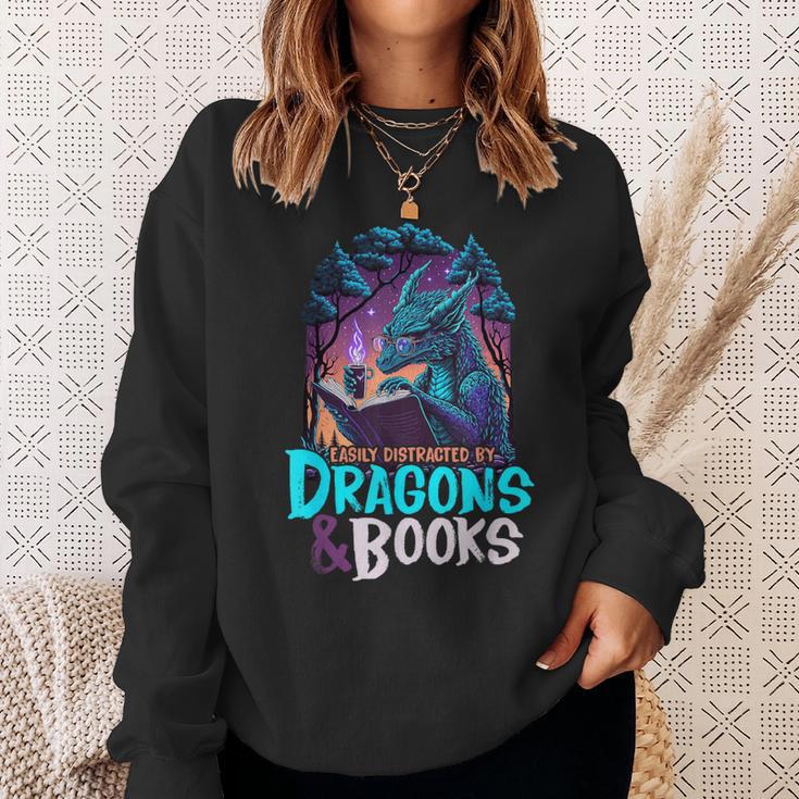 Easily Distracted By Dragon And Books For Book Lover Sweatshirt Gifts for Her