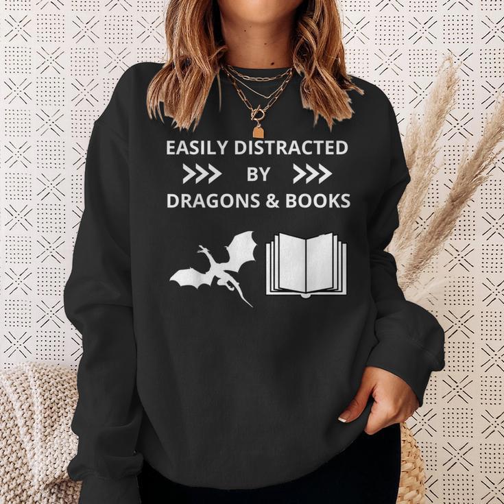 Easily Distracted By Dragon And Books Nerds Sweatshirt Gifts for Her