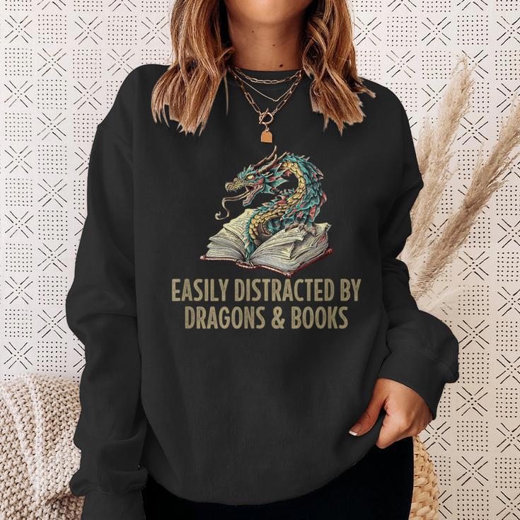 Easily Distracted By Dragons & Books Vintage Style Sweatshirt Gifts for Her