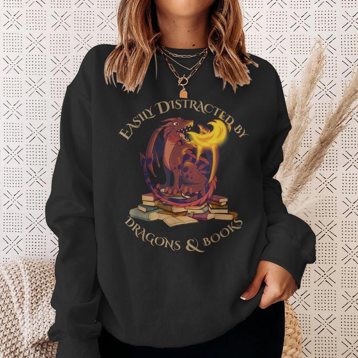 Easily Distracted By Dragons And Books Fire Dragon Sweatshirt Gifts for Her Easily Distracted By Dragons And Books Fire Dragon Sweatshirt Gifts for Her