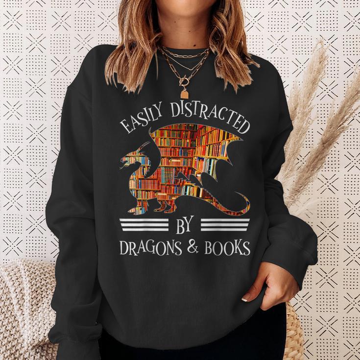 Easily Distracted By Dragons And Books Nerds Sweatshirt Gifts for Her