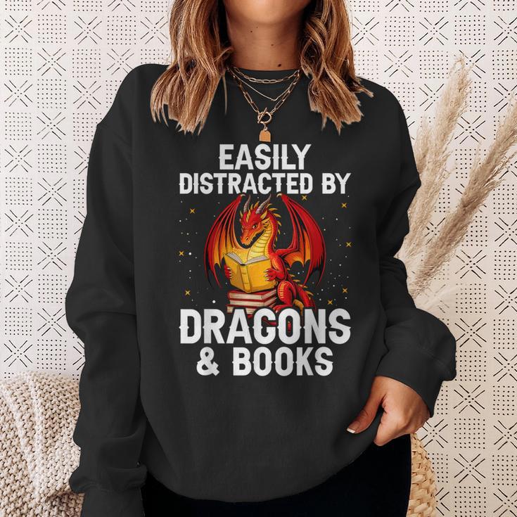 Easily Distracted By Dragons And Books Reading Sweatshirt Gifts for Her