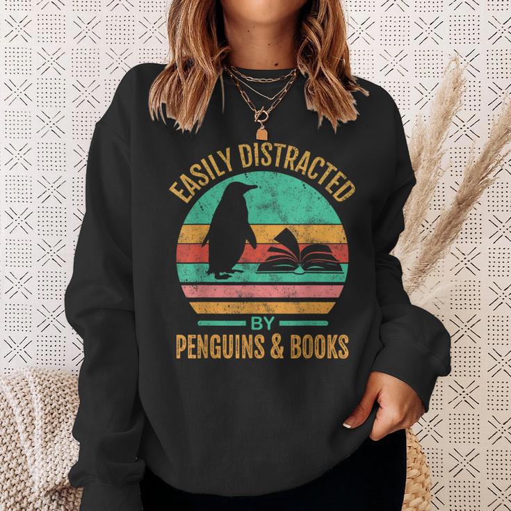 Easily Distracted By Penguins & Books Retro Sweatshirt Gifts for Her Easily Distracted By Penguins & Books Retro Sweatshirt Gifts for Her
