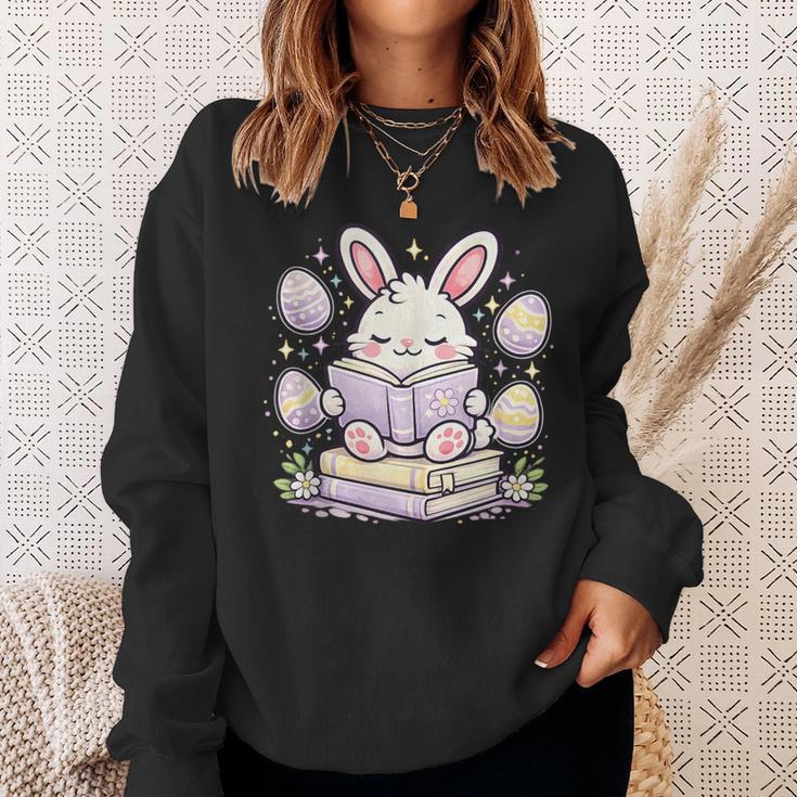 Easter Bunny Reading Book Cute Pastel Eggs Sweatshirt Gifts for Her