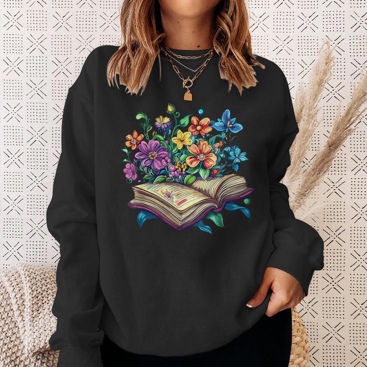 Enchanted Open Book With Blooming Flowers Sweatshirt Gifts for Her
