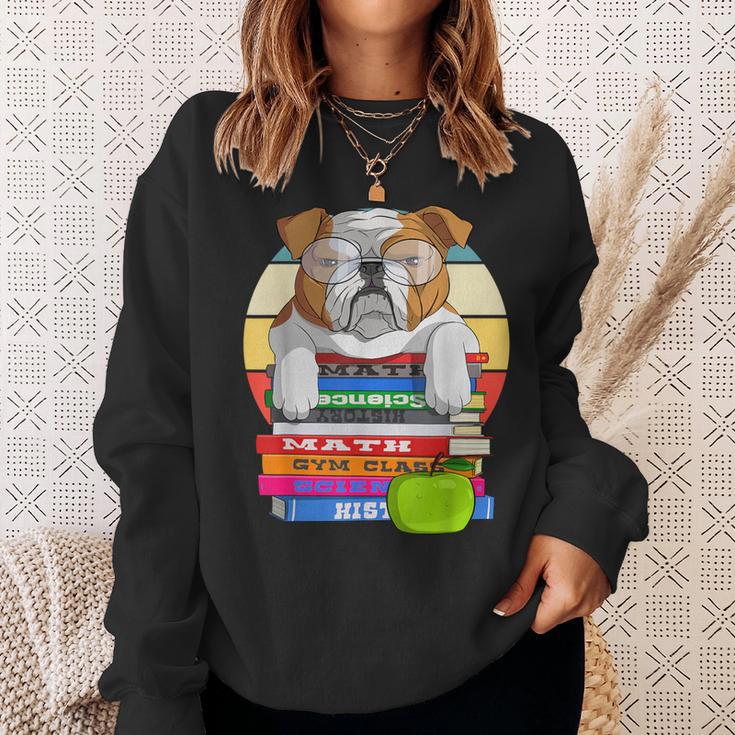 English Bulldog Back To School Book Worm Dog Sweatshirt Gifts for Her