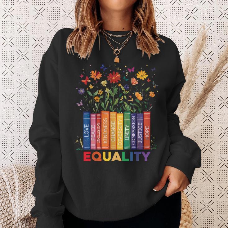 Equality Book Flower Peace Love Kindness LGBTQ Pride Sweatshirt Gifts for Her