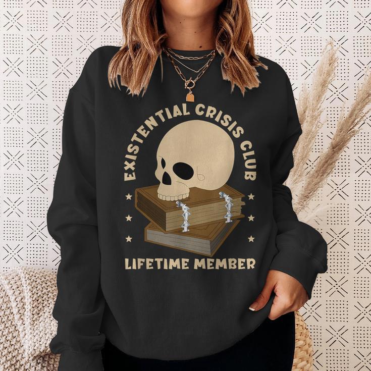 Existential Crisis Club Lifetime Member Skull Books Sarcasm Sweatshirt Gifts for Her
