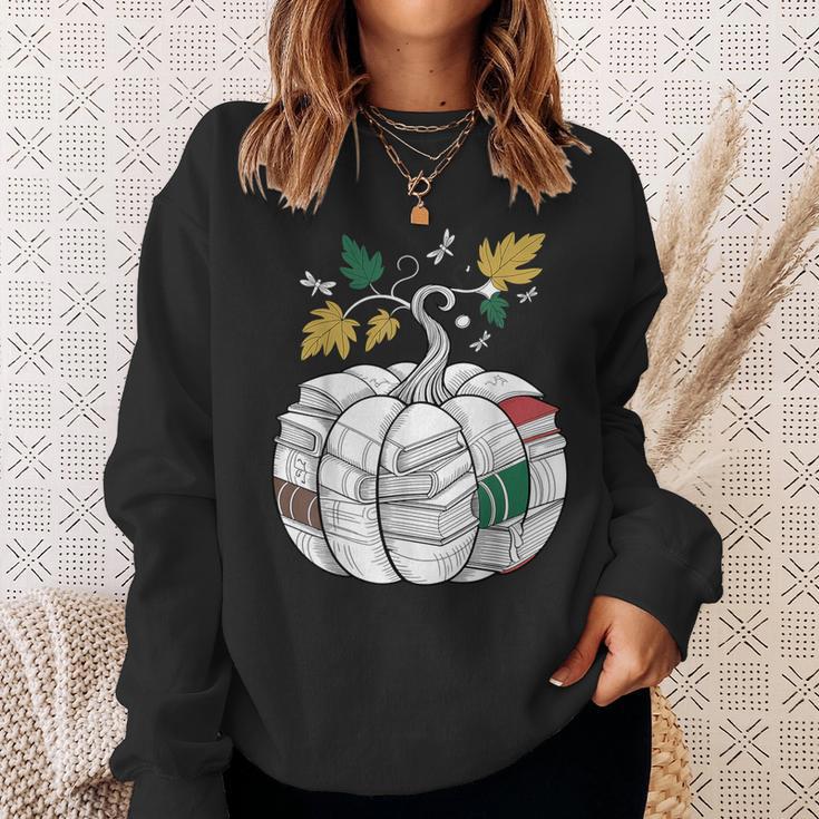 Fall Bookshelf Pumpkin Autumn Reading Sweatshirt Gifts for Her