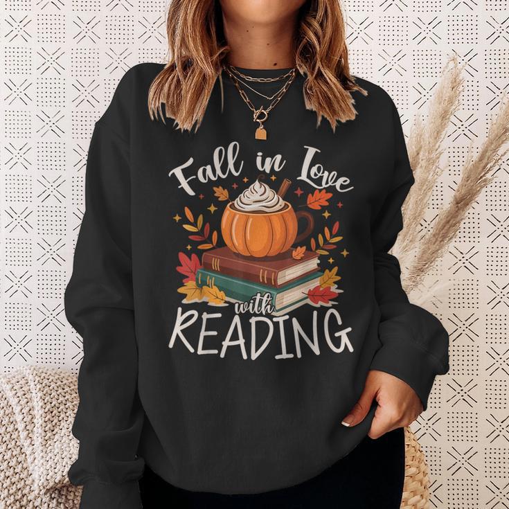 Fall In Love With Reading Autumn Librarian Cute Book Lover Sweatshirt Gifts for Her