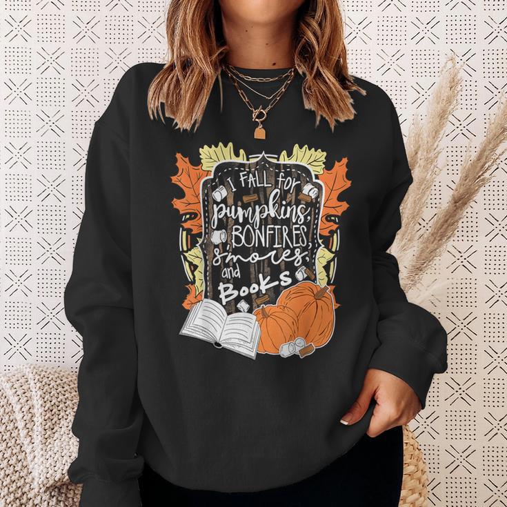 I Fall For Pumpkins Bonfires S'Mores Books Halloween Reader Sweatshirt Gifts for Her