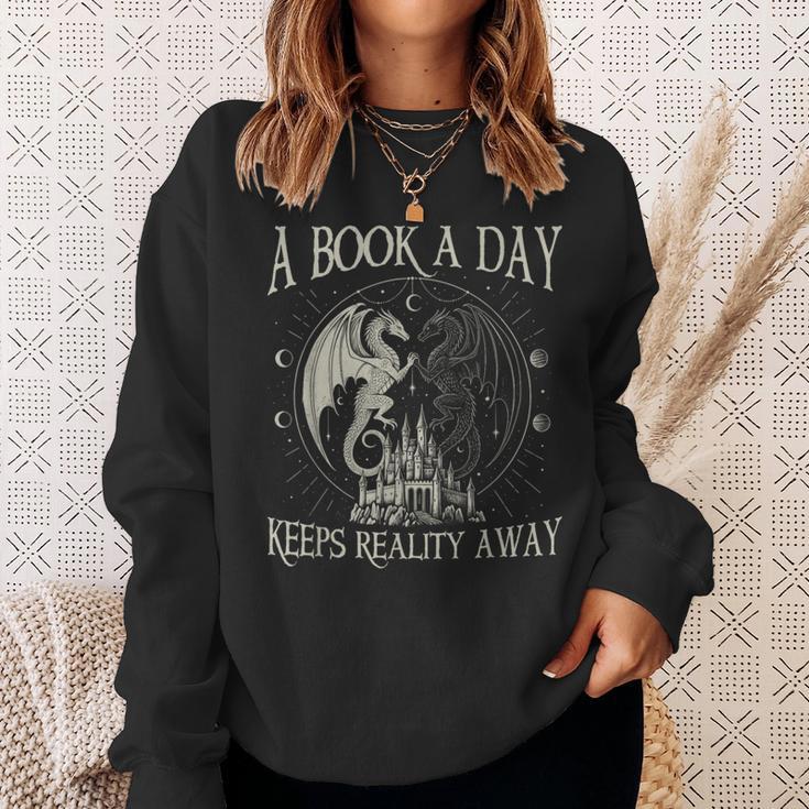 Fantasy Book Club Dragon Reader Book A Day Keep Reality Away Sweatshirt Gifts for Her