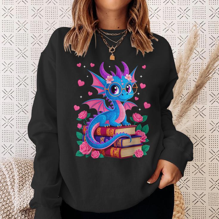 Fantasy Dragon Reading Books Bookworm Sweatshirt Gifts for Her