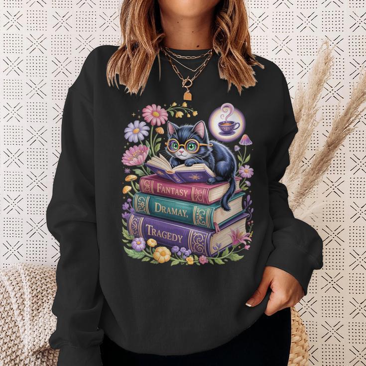 Fantasy Drama Tragedy Cute Cat Book Lover Readers Librarians Sweatshirt Gifts for Her