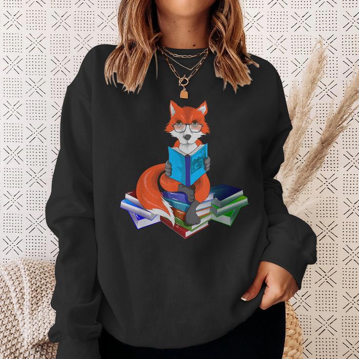Fox Nerd Reading Books Bookworm Library Book Sweatshirt Gifts for Her