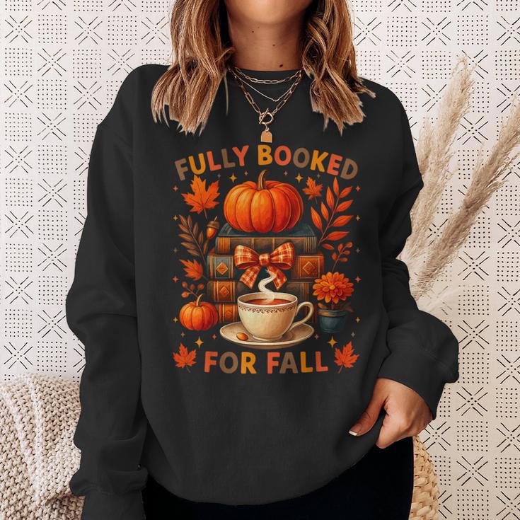 Fully Booked For Fall Books Coffee Leaves Pumpkins Tee Sweatshirt Gifts for Her