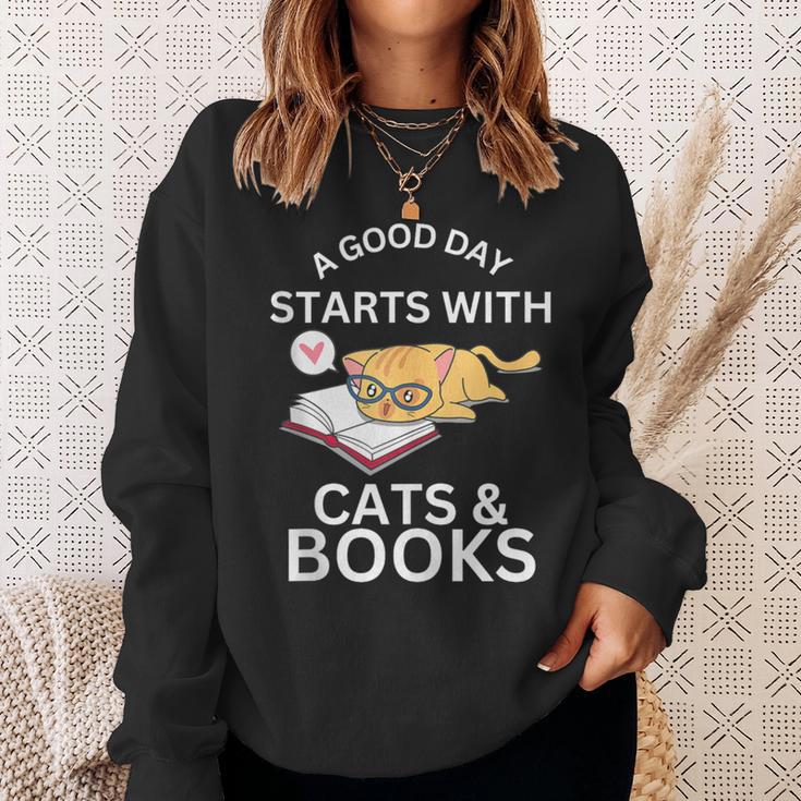 A Good Day Starts With Cats & Books Sweatshirt Gifts for Her