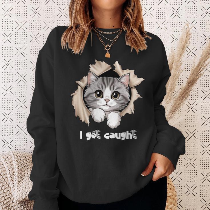 I Got Caught 子猫かわいい 長袖tシャツ スウェットシャツ 彼女への贈り物
