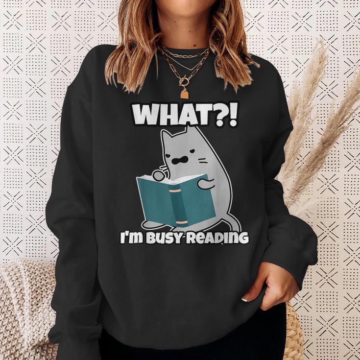 Grey Cat Reading Book Busy Doing Book Related Things Men Women Kids Sweatshirt Gifts for Her