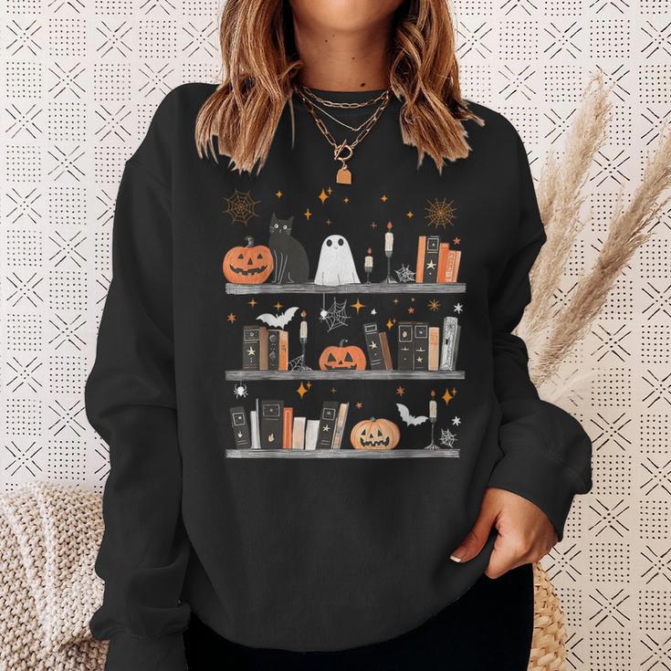 Halloween Library Ghost Books Teacher Spooky Trick Or Teach Sweatshirt Gifts for Her