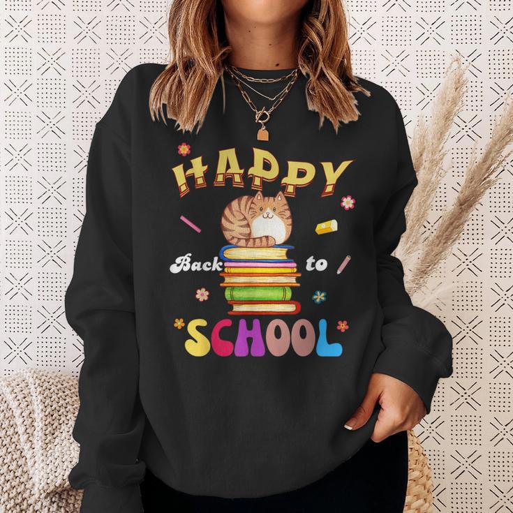 Happy Back To School Cat Books The Start Of The School Year Sweatshirt Gifts for Her