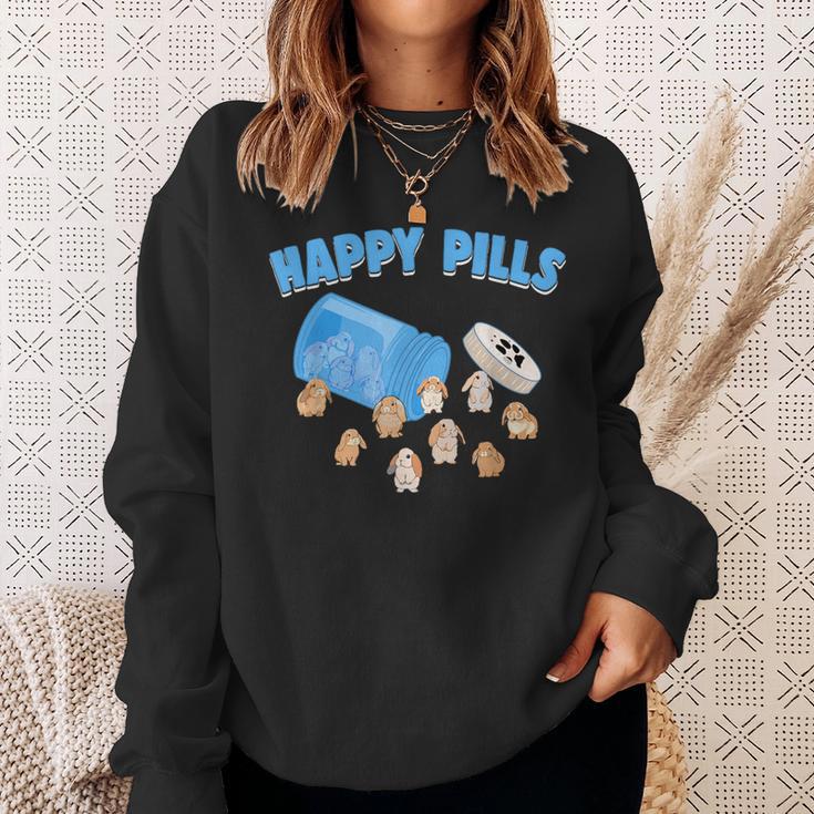 Happy Pills うさぎ 面白い ホーランドロップ バニー 恋人 ユーモア スウェットシャツ 彼女への贈り物