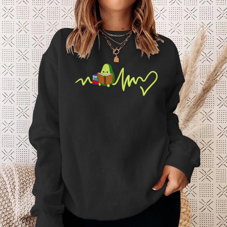 Heartbeat Avocado Reading Book Sweatshirt Gifts for Her