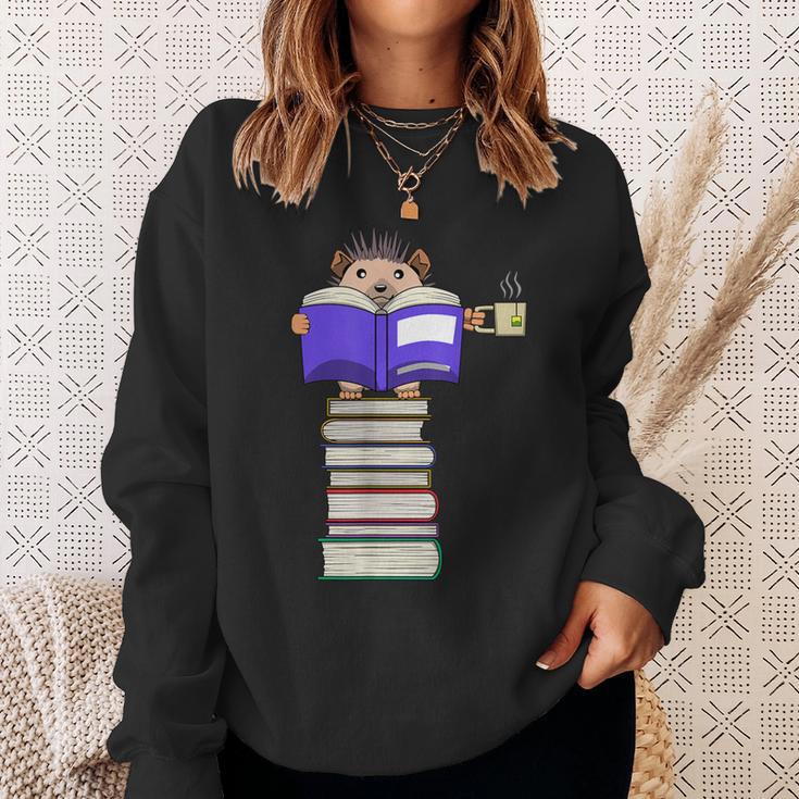 Hedgehog Reading Books And Drinking Tea Sweatshirt Gifts for Her Hedgehog Reading Books And Drinking Tea Sweatshirt Gifts for Her