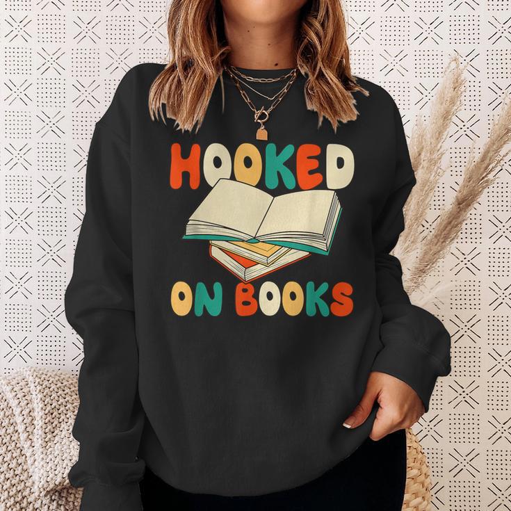 Hooked On Books Retro Reader Sweatshirt Gifts for Her