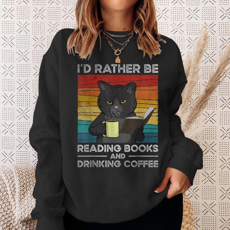 I'd Rather Be Reading Books And Drinking Coffee Cat For Men Women Kids Sweatshirt Gifts for Her