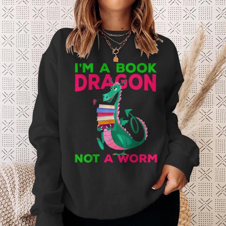 I'm A Book Dragon Not A Worm Books Reading Quotes Fun Sweatshirt Gifts for Her