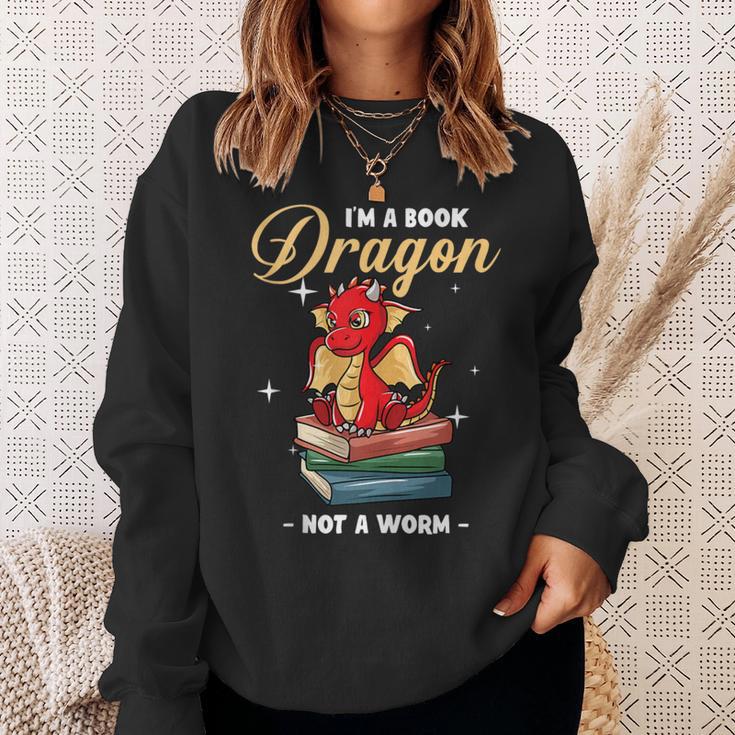I'm A Book Dragon Not A Worm Reading Library Reader Bookworm Sweatshirt Gifts for Her