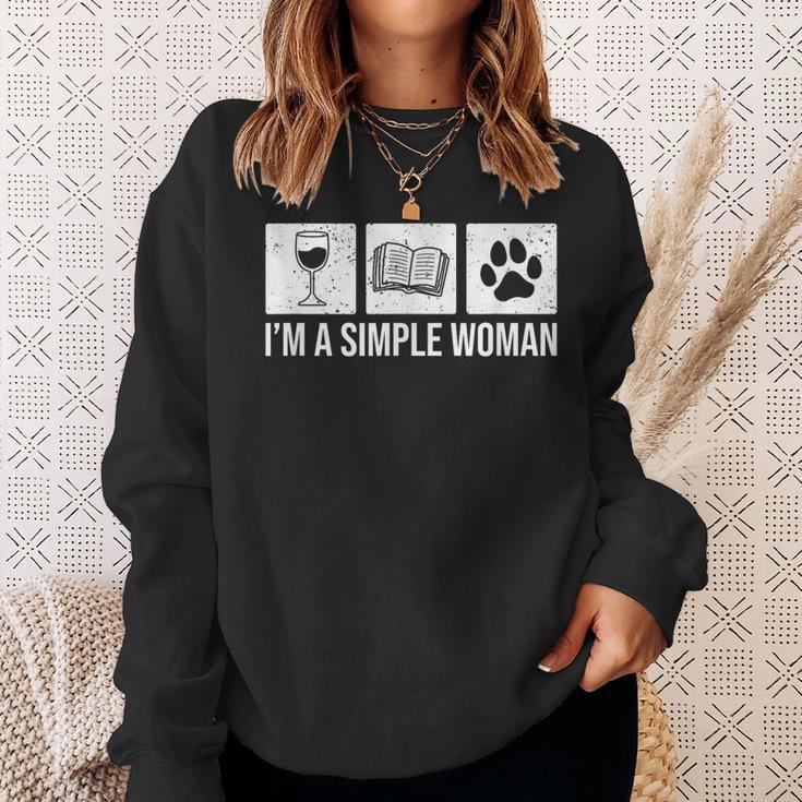 I'm A Simple Woman Wine Books & Dogs Reading Lover Sweatshirt Gifts for Her