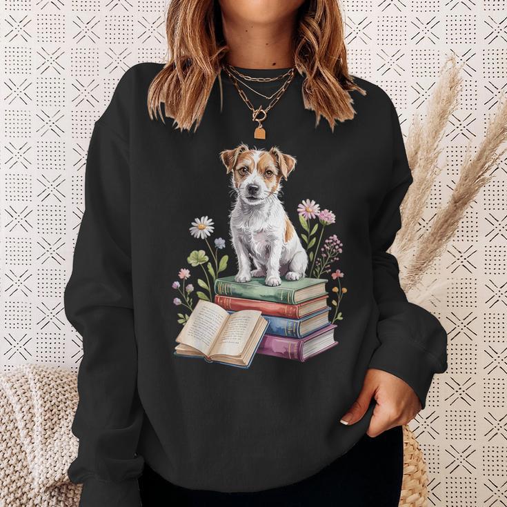 Jack Russell Terrier Bookworm Flowers Book Reading Books Sweatshirt Gifts for Her
