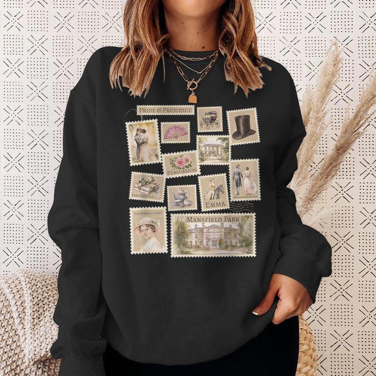 Jane Austen Book Classic Literature Stamp Collage Sweatshirt Gifts for Her