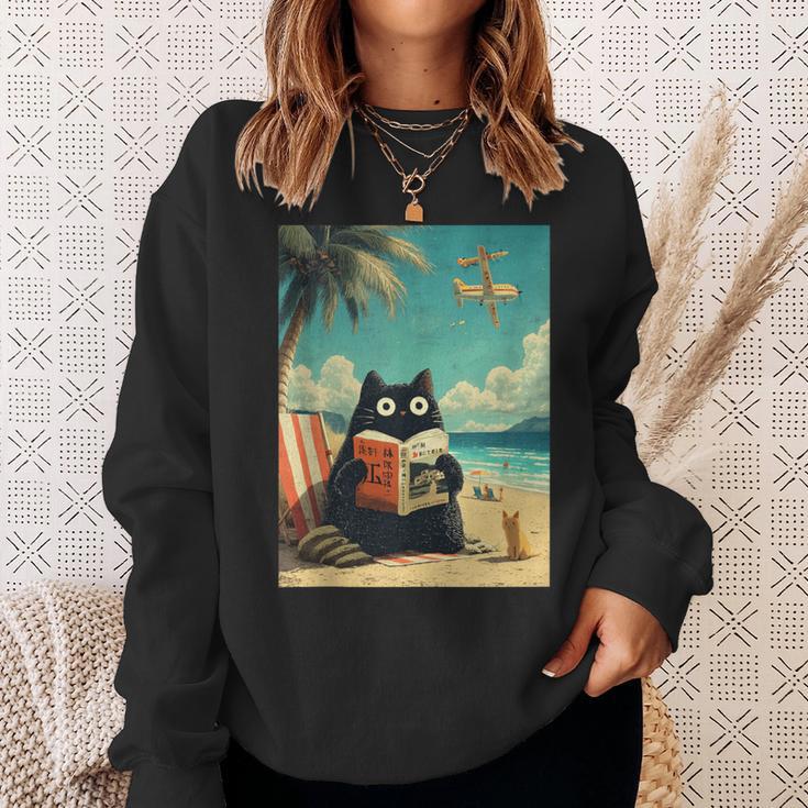 Japanese Cat Book Summer Beach Vacation Cruise Sweatshirt Gifts for Her