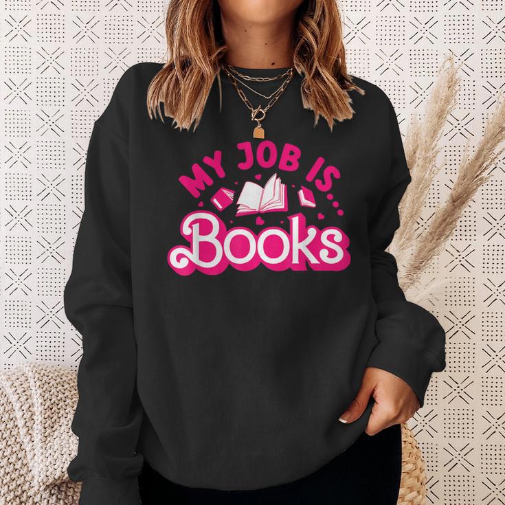 My Job Is Books Pink Retro Book Lovers Women Librarian Sweatshirt Gifts for Her