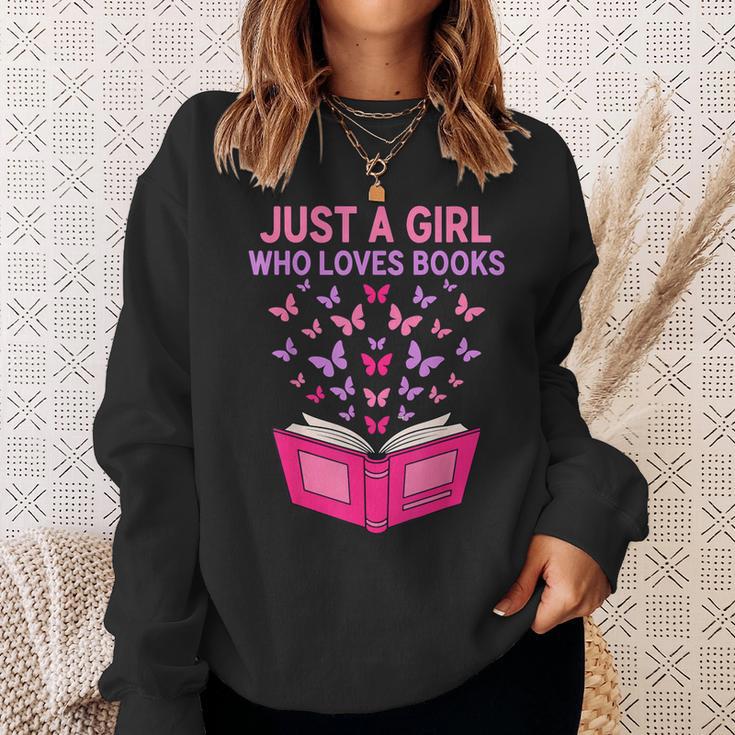 Just A Girl Who Loves Books Butterflies Reading Sweatshirt Gifts for Her