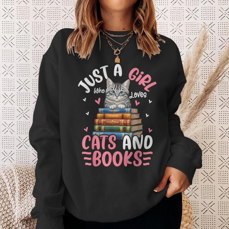 Just A Girl Who Loves Books And Cats Cat Reading Girls Sweatshirt Gifts for Her