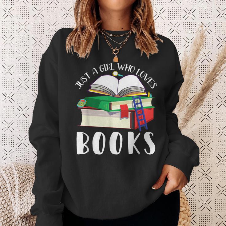 Just A Girl Who Loves Books Lover Bookworm Librarian Reading Sweatshirt Gifts for Her