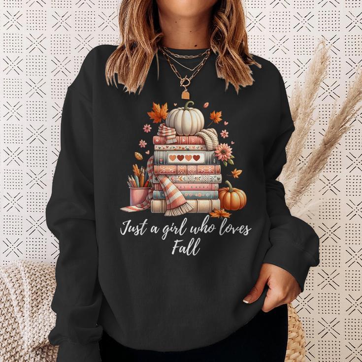 Just a Girl Who Loves Fall Books And Pumpkins Sweatshirt Gifts for Her