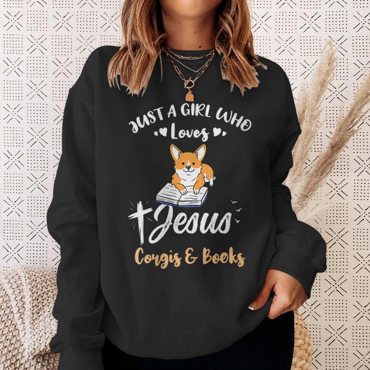 Just A Girl Who Loves Jesus And Corgis And Books Sweatshirt Gifts for Her