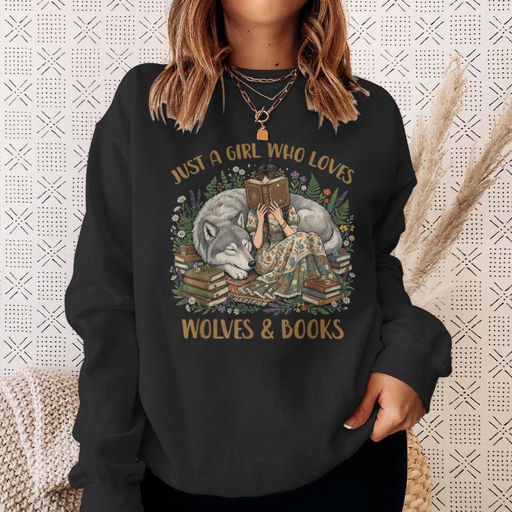 Just A Girl Who Loves Wolves And Books Fantasy Wolf Reader Sweatshirt Gifts for Her Just A Girl Who Loves Wolves And Books Fantasy Wolf Reader Sweatshirt Gifts for Her