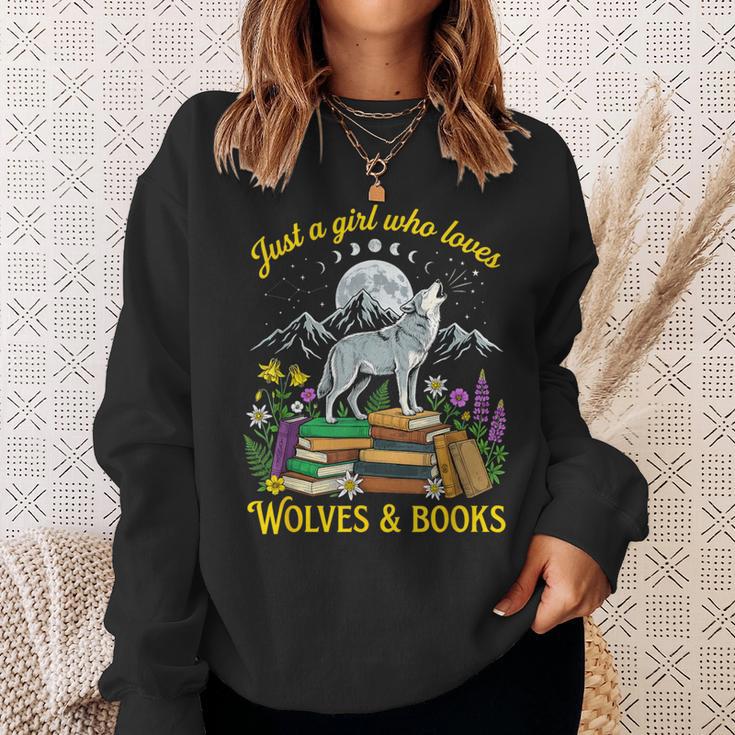 Just A Girl Who Loves Wolves And Books Howling Wolf Moon Sweatshirt Gifts for Her Just A Girl Who Loves Wolves And Books Howling Wolf Moon Sweatshirt Gifts for Her