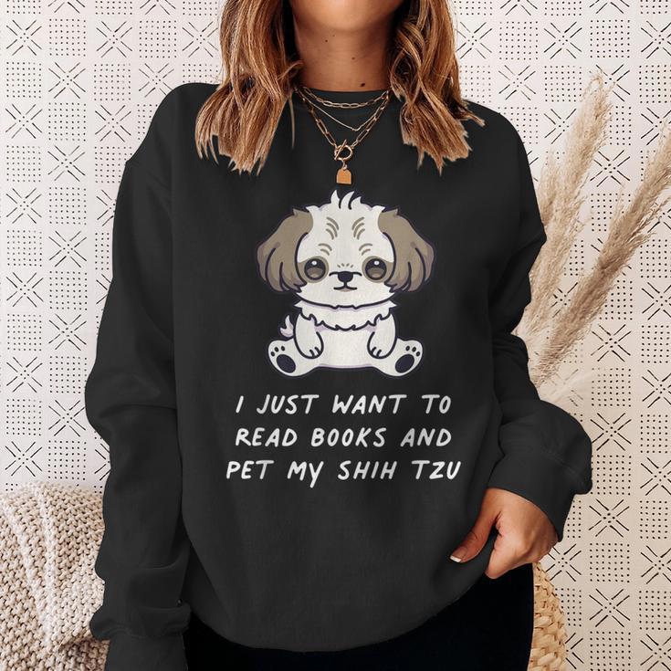 I Just Want To Read Books And Pet My Shih Tzu Dog Kawaii For Men Women Kids Sweatshirt Gifts for Her