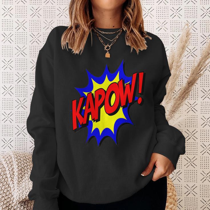 KAPOW Action Super Hero Retro Comic Book Bubble Superhero Sweatshirt Gifts for Her