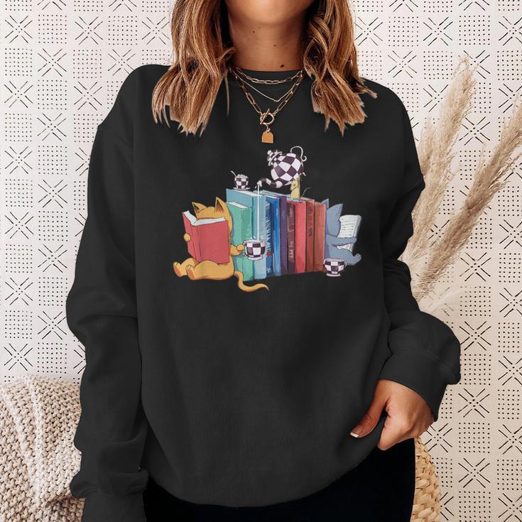 Kawaii Cat Book Ends Library Decor Librarian Sweatshirt Gifts for Her